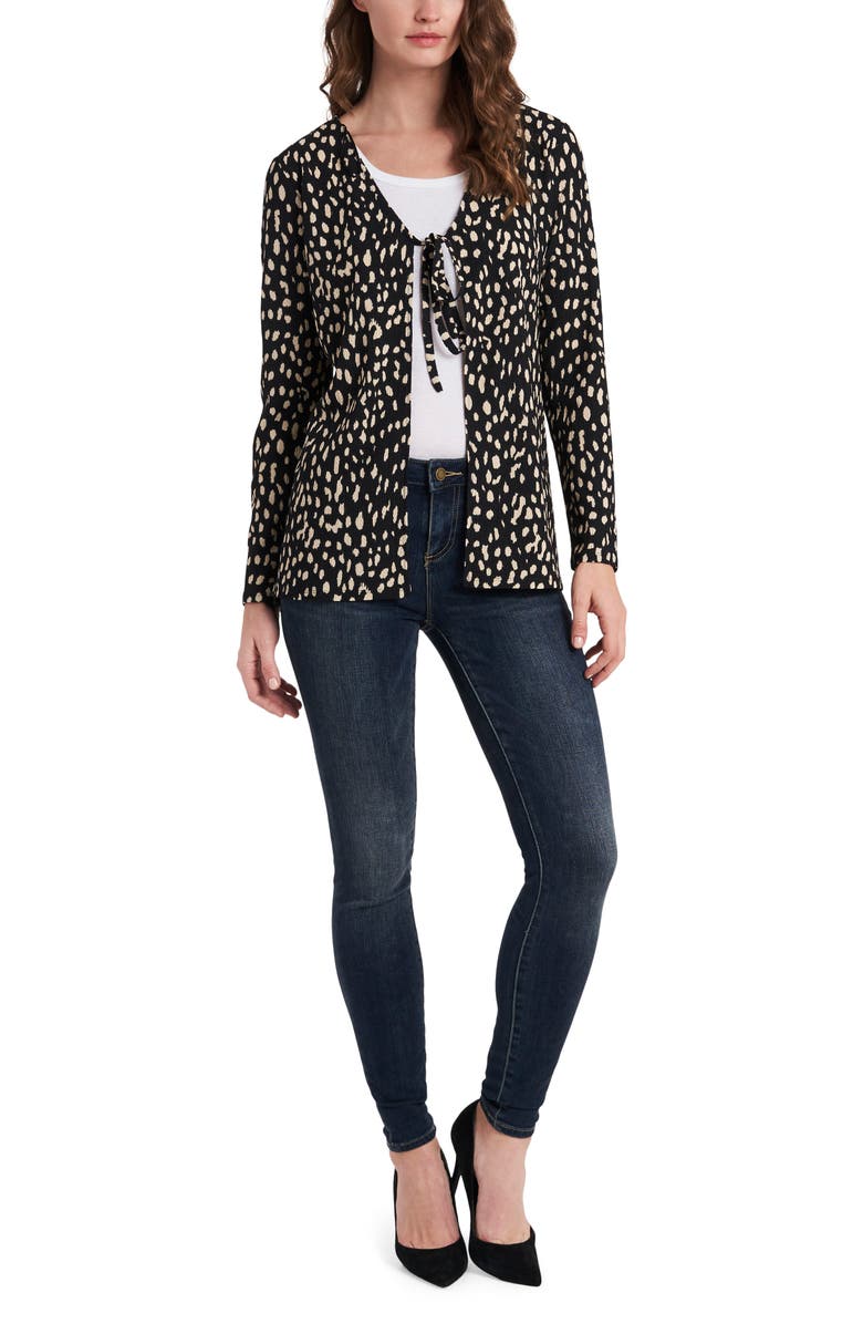 Vince Camuto Animal Print Tie Neck Cardigan, Alternate, color,