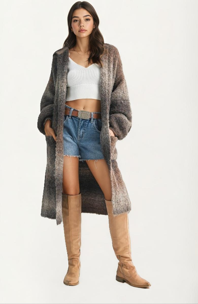 Knit and Lounge Longline Ombre Brushed Knit Relaxed Silhouette Coat, Main, color, Ombre Gray