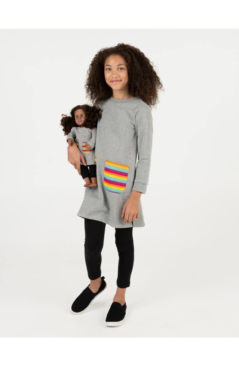 Leveret Girls Sweatshirt Dress with Matching Doll Dress, Main, color, Light Gray