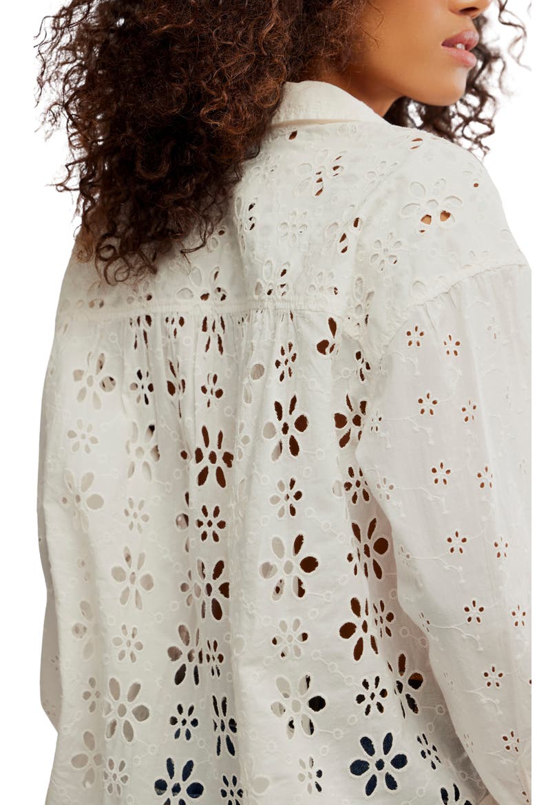 Mae Eyelet Button-Up Shirt, Alternate, color, ECRU WASH