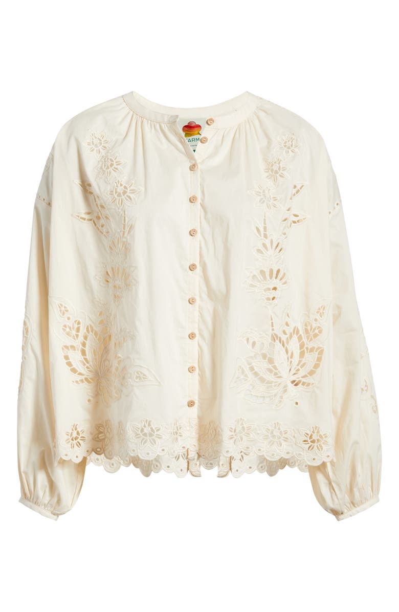 FARM Rio Artisanal Embroidered Eyelet Cotton Button-Up Shirt, Alternate, color, Light Pink