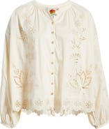 FARM Rio Artisanal Embroidered Eyelet Cotton Button-Up Shirt