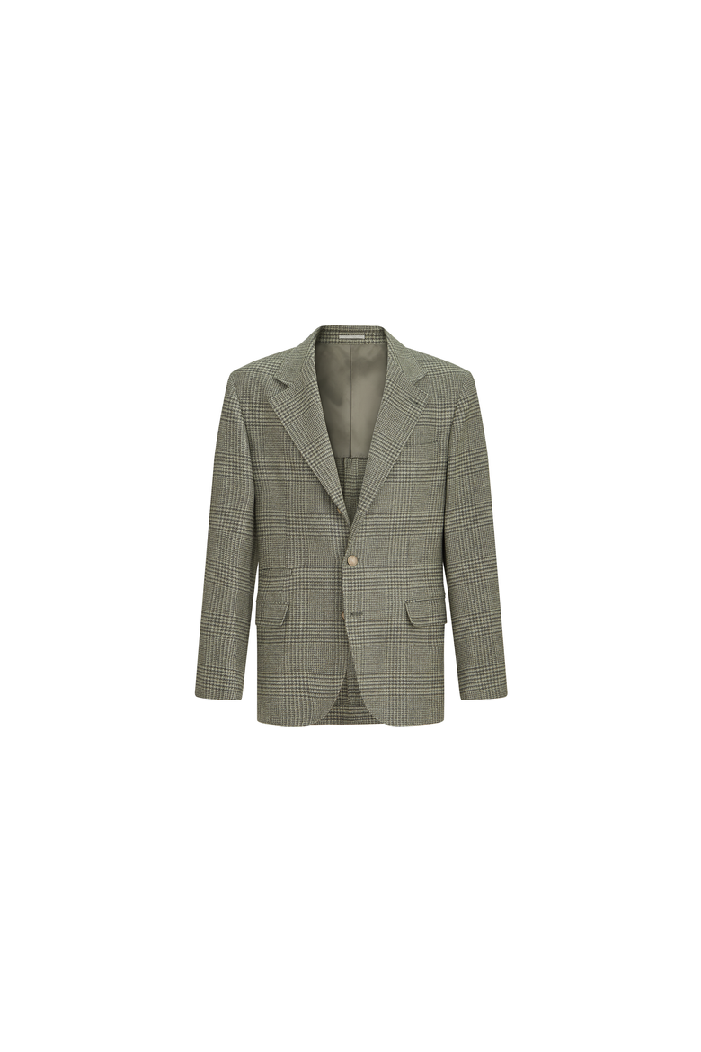 Comfort wool and cashmere Prince of Wales flannel deconstructed blazer, Alternate, color, Military