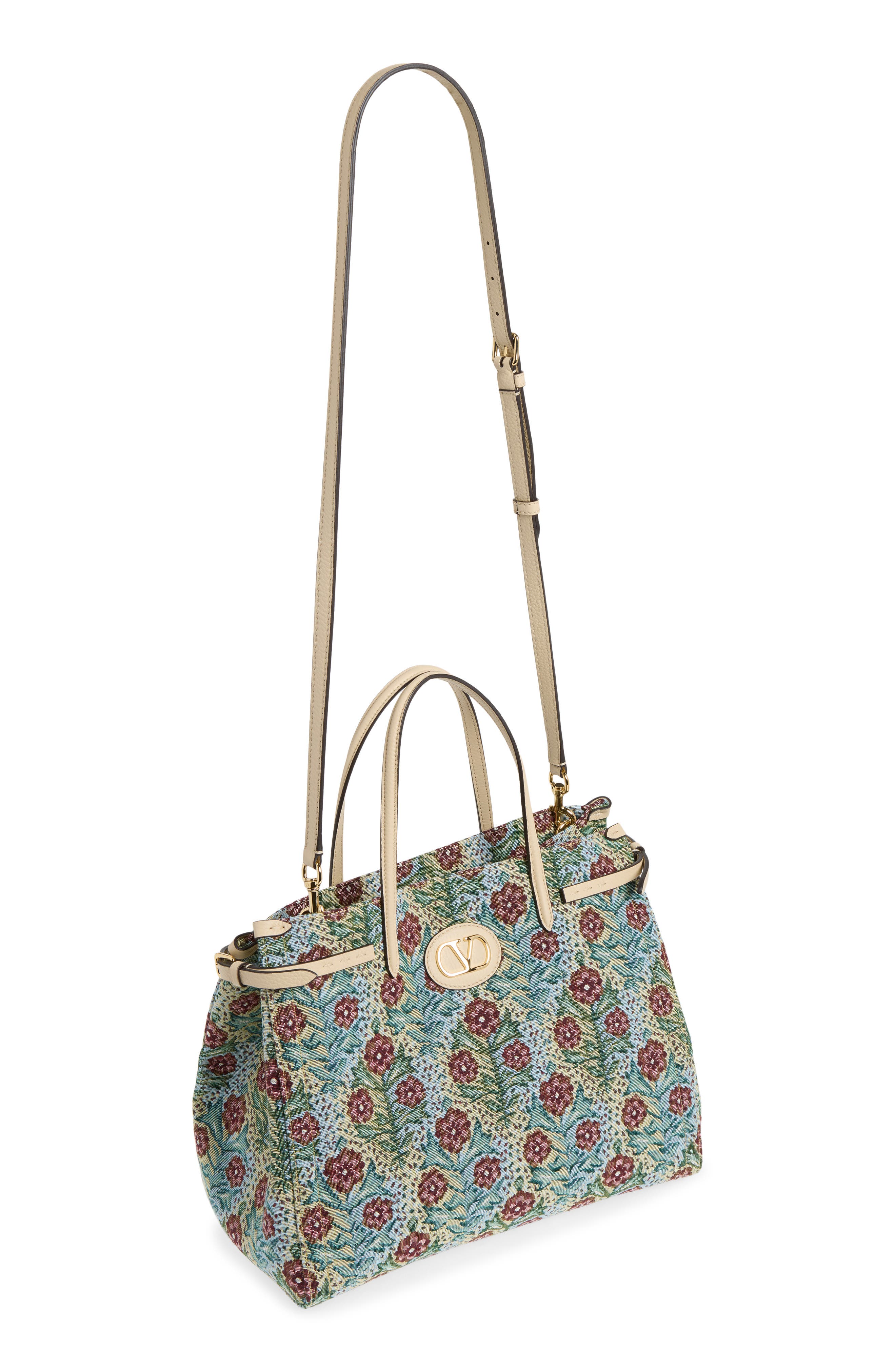 Medium Antibes V-Logo Tapestry Tote, Alternate, color, BLUE MULTI