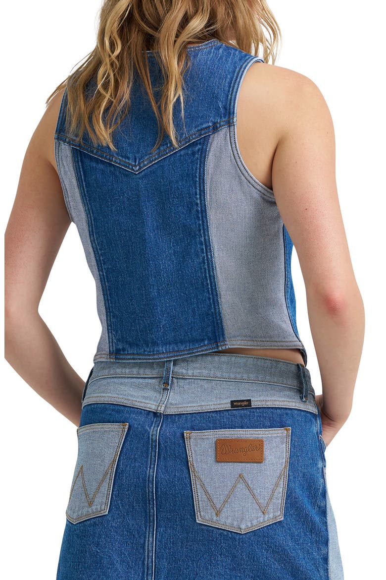 Rodeo Print Two-Tone Denim Vest, Alternate, color, BLUE FEVER