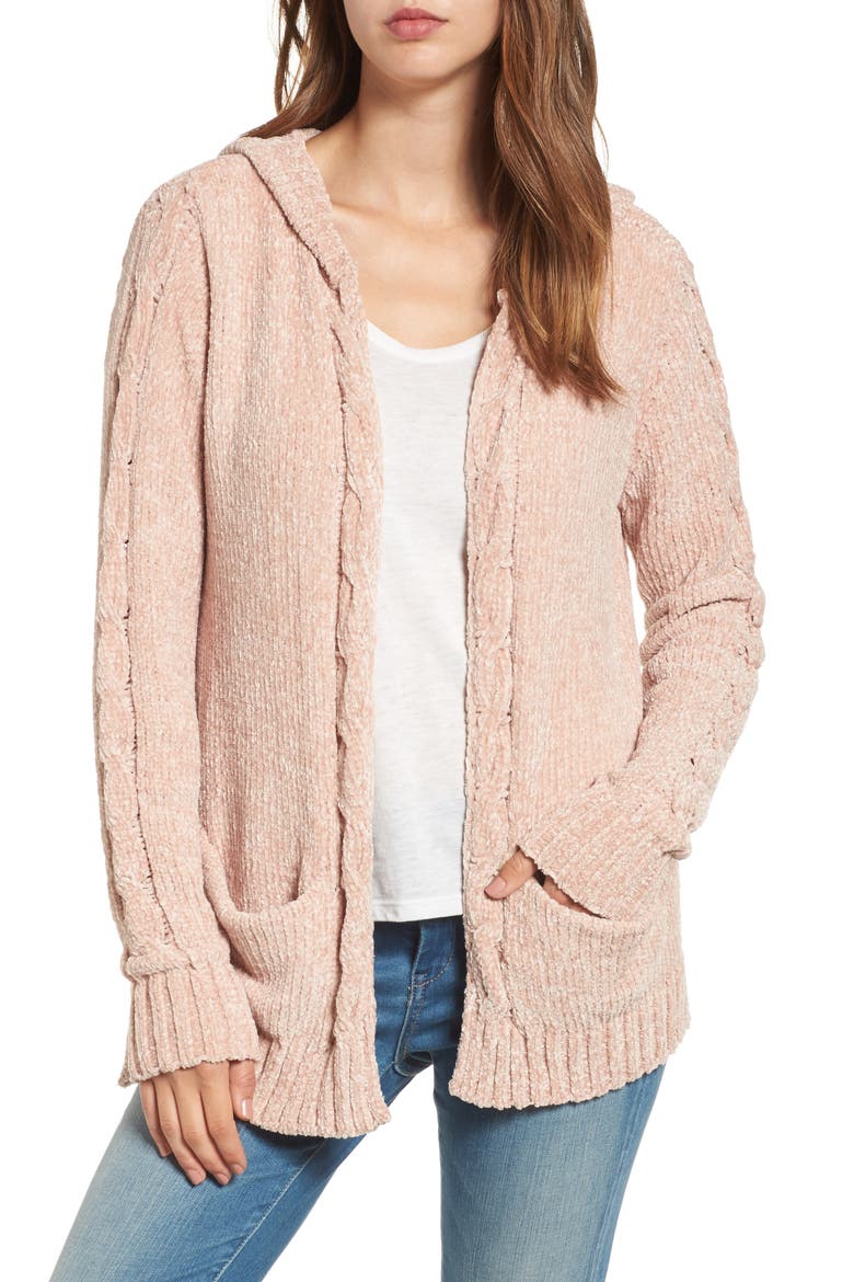 Chenille Hooded Cardigan, Main, color, BLUSH