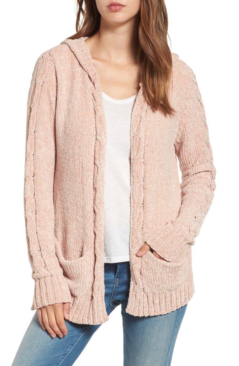 Woven Heart Chenille Hooded Cardigan, Main, color, 