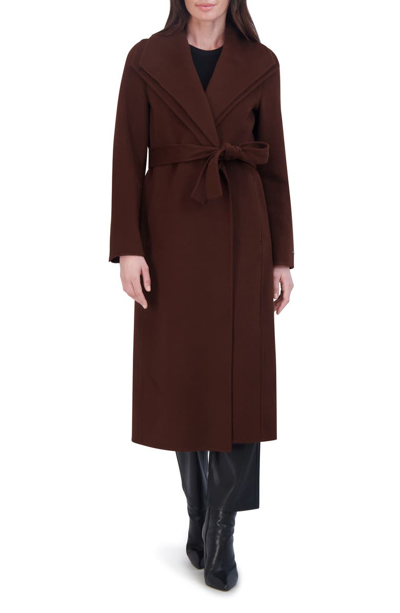 Tahari Elliot Tie Waist Wool Blend Coat, Main, color, 