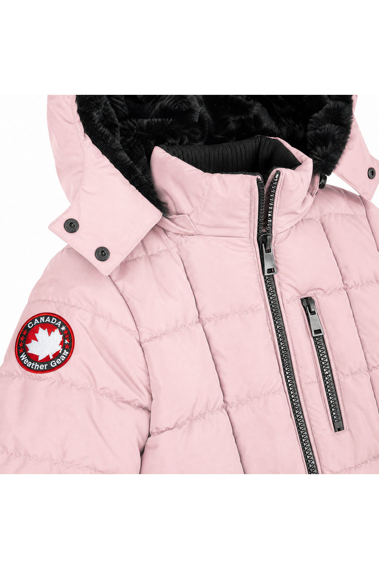 Girls' Faux Fur Lined Hood Quilted Puffer Coat, Alternate, color, Blush