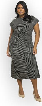 FASHION-SZN CURVE Cinched Striped Print Midi Dress