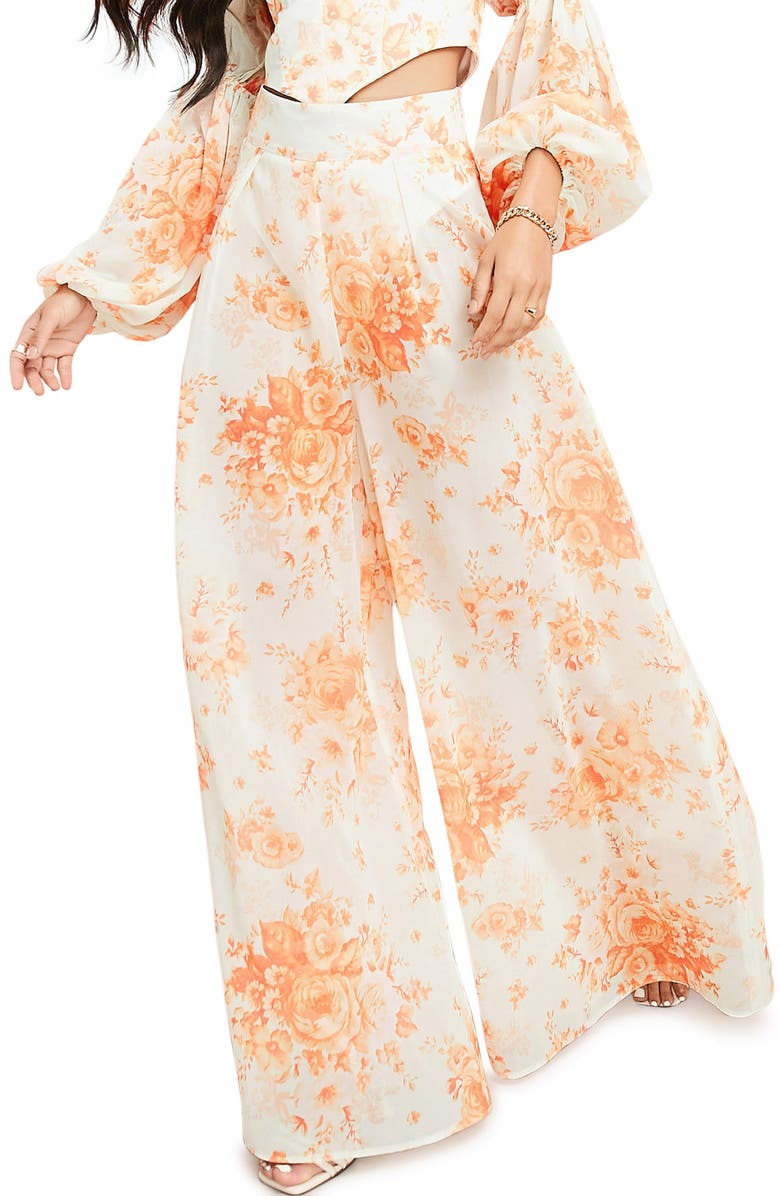 ASOS DESIGN Floral Wide Leg Trousers, Main, color, 