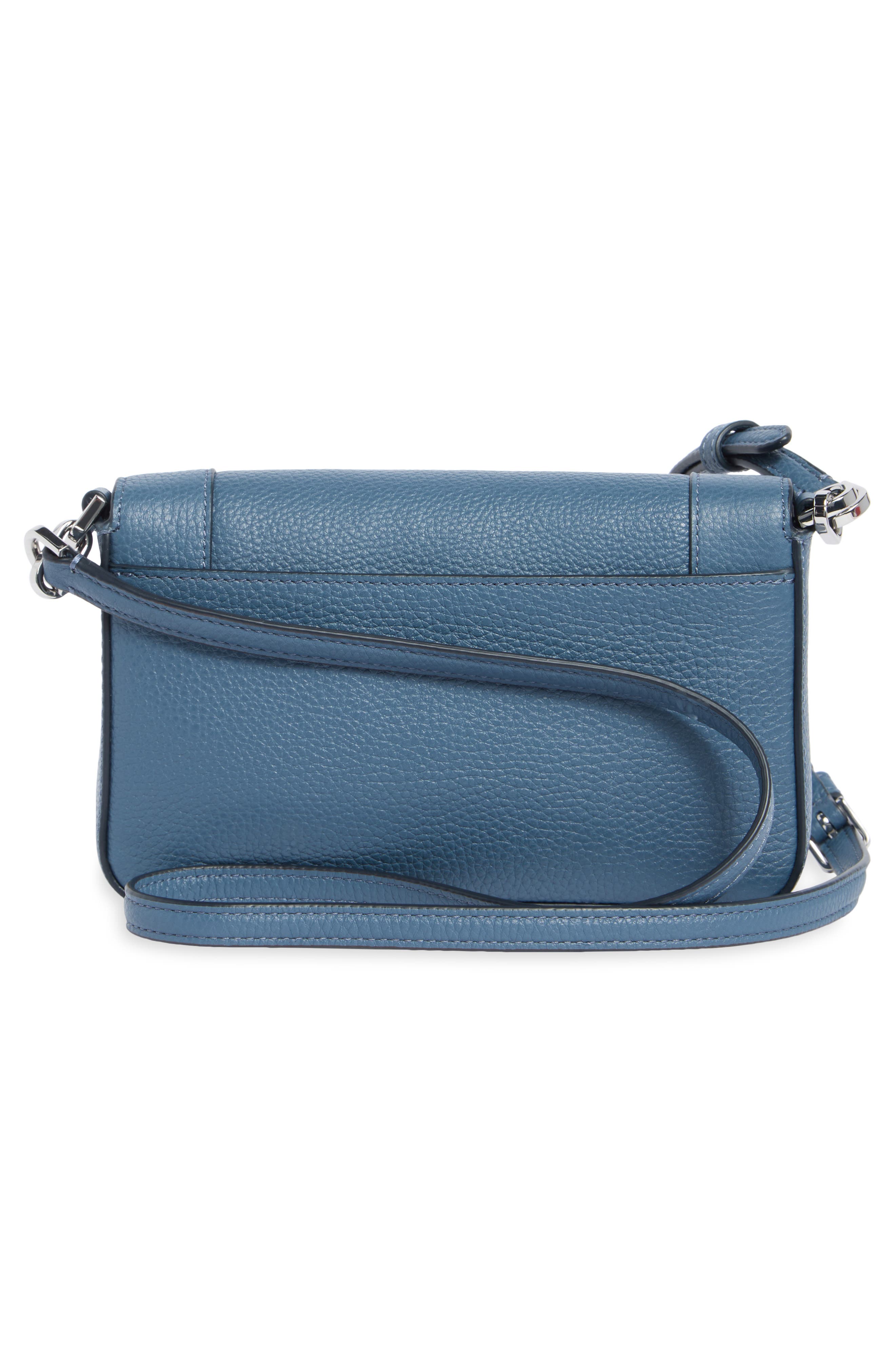 lena pebbled leather mini flap crossbody bag, Alternate, color, BLUESTONE