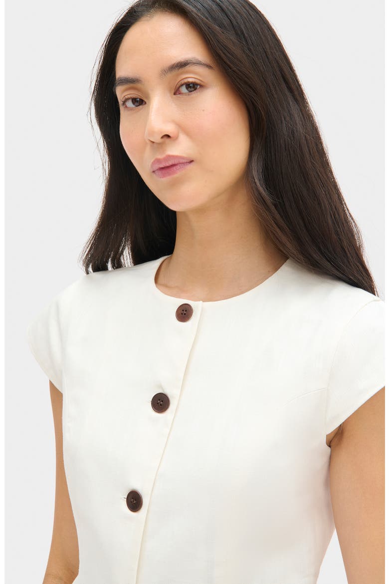 Connie Organic Cotton & Linen Blend Button-Up Top, Alternate, color, WHITE