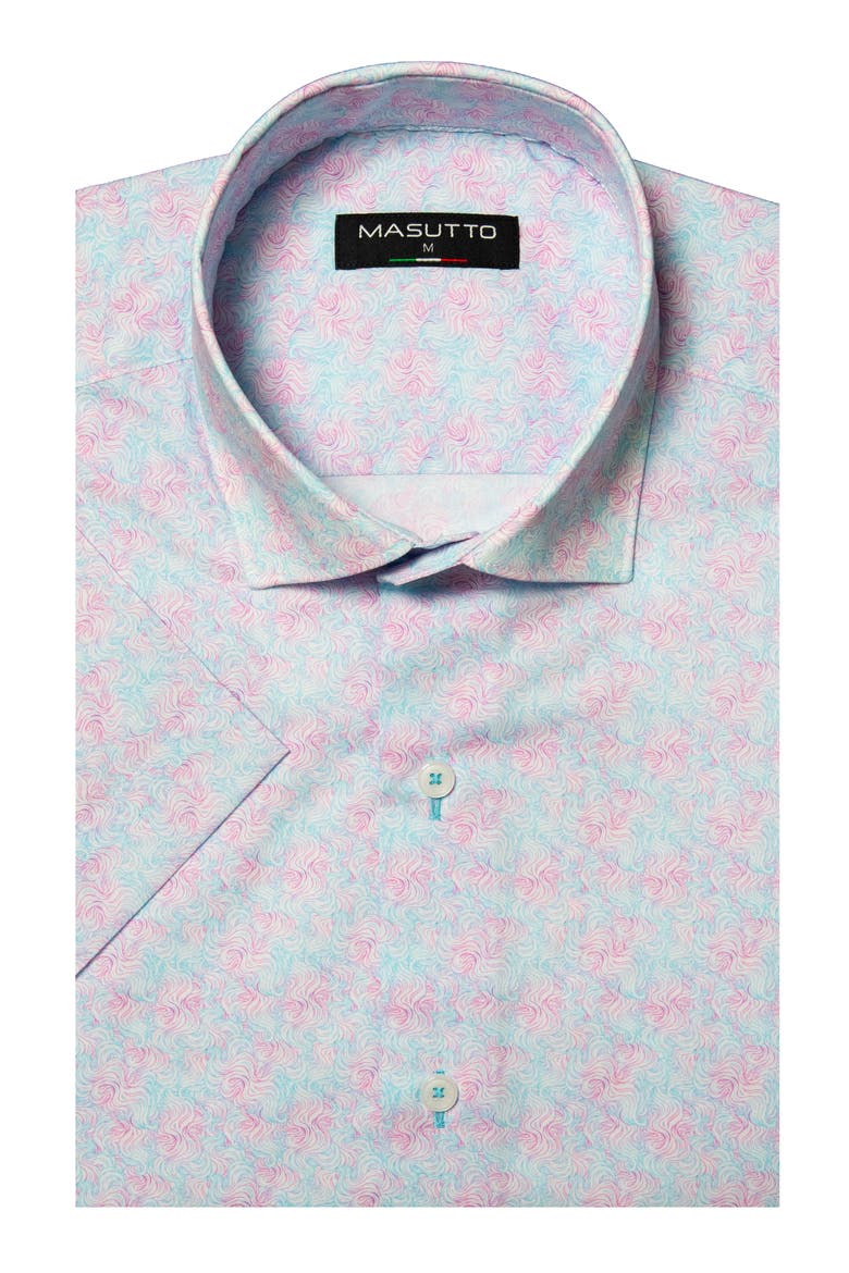 Riccie Print Button-Up Short Sleeve Shirt, Main, color, Pink
