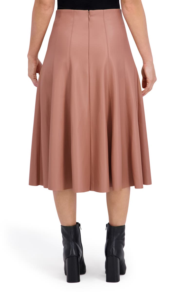 Ookie & Lala Supersoft Faux Leather Flounce Midi Skirt, Alternate, color, Mocha