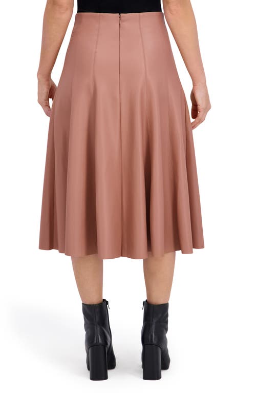 Ookie & Lala Supersoft Faux Leather Flounce Midi Skirt In Brown