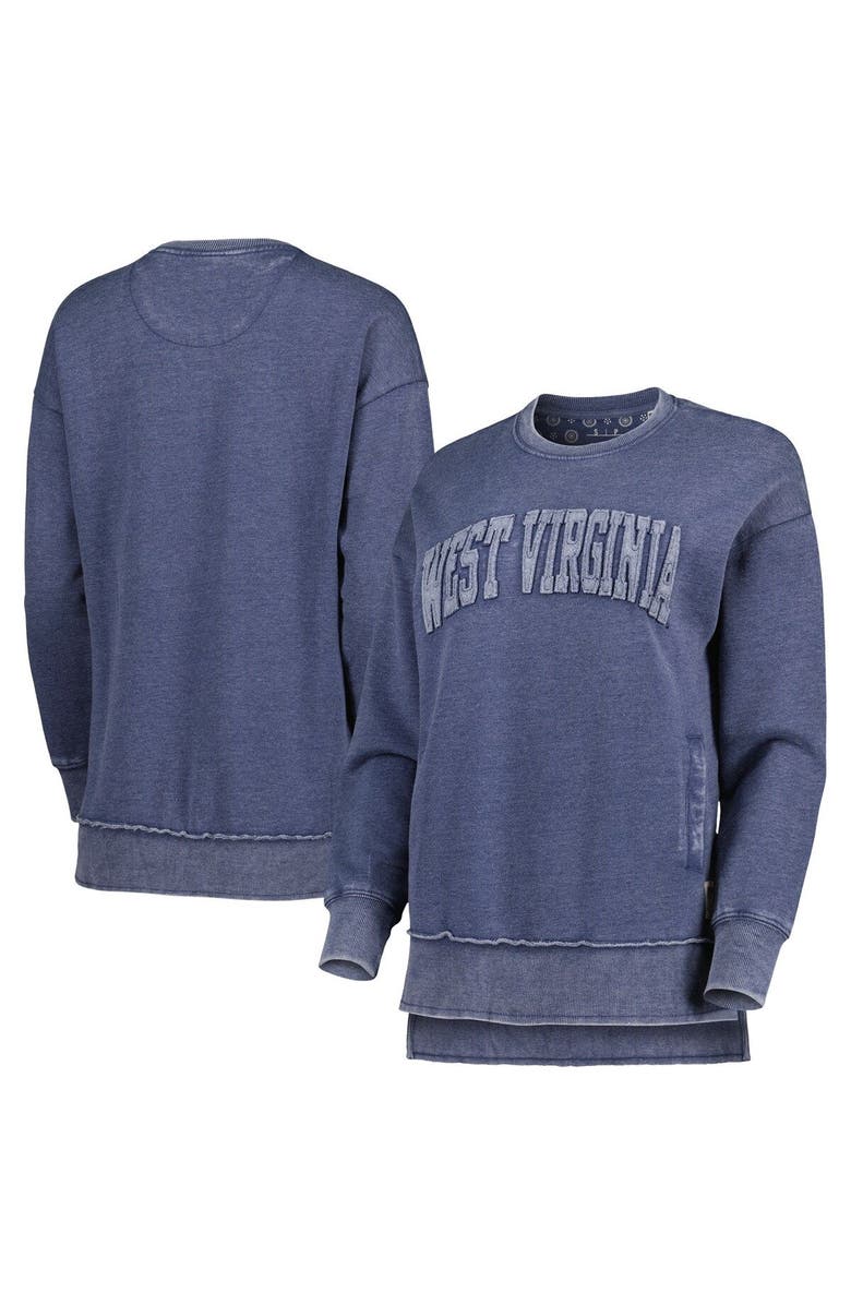 PRESSBOX Women's Pressbox Navy West Virginia Mountaineers Marniville Vintage Wash Pullover Sweatshirt, Alternate, color,
