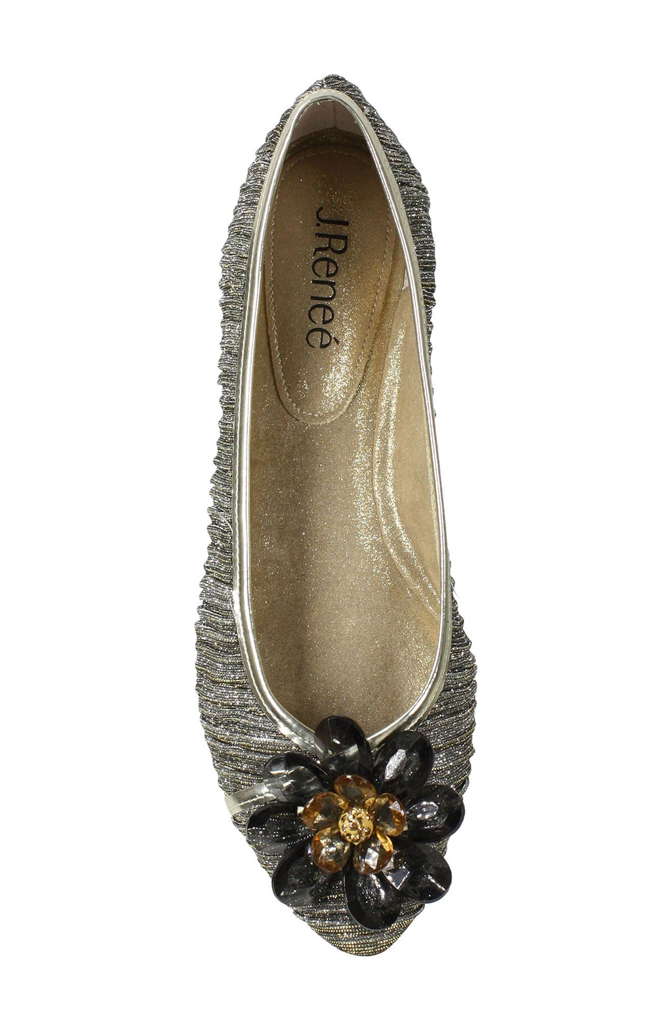 J. Reneé Panyin Crystal Flower Metallic Skimmer Flat, Alternate, color, 
