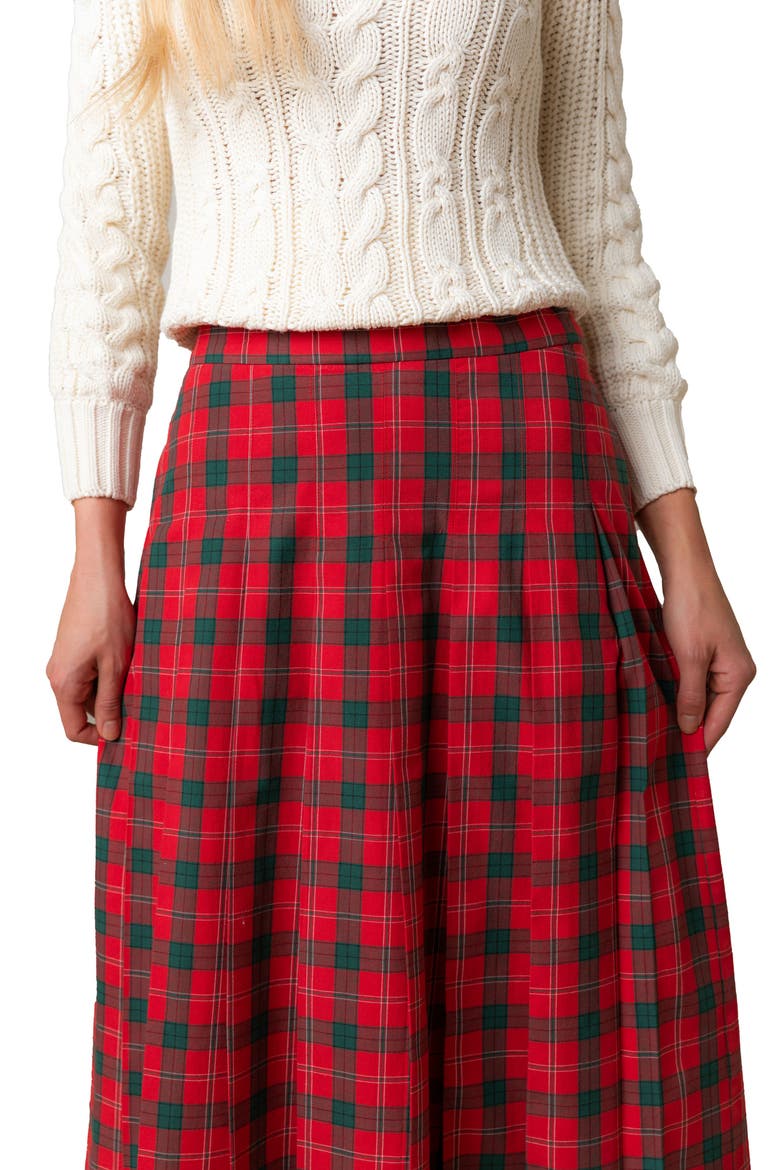Organic Pleated Midi Skirt, Alternate, color, London Plaid