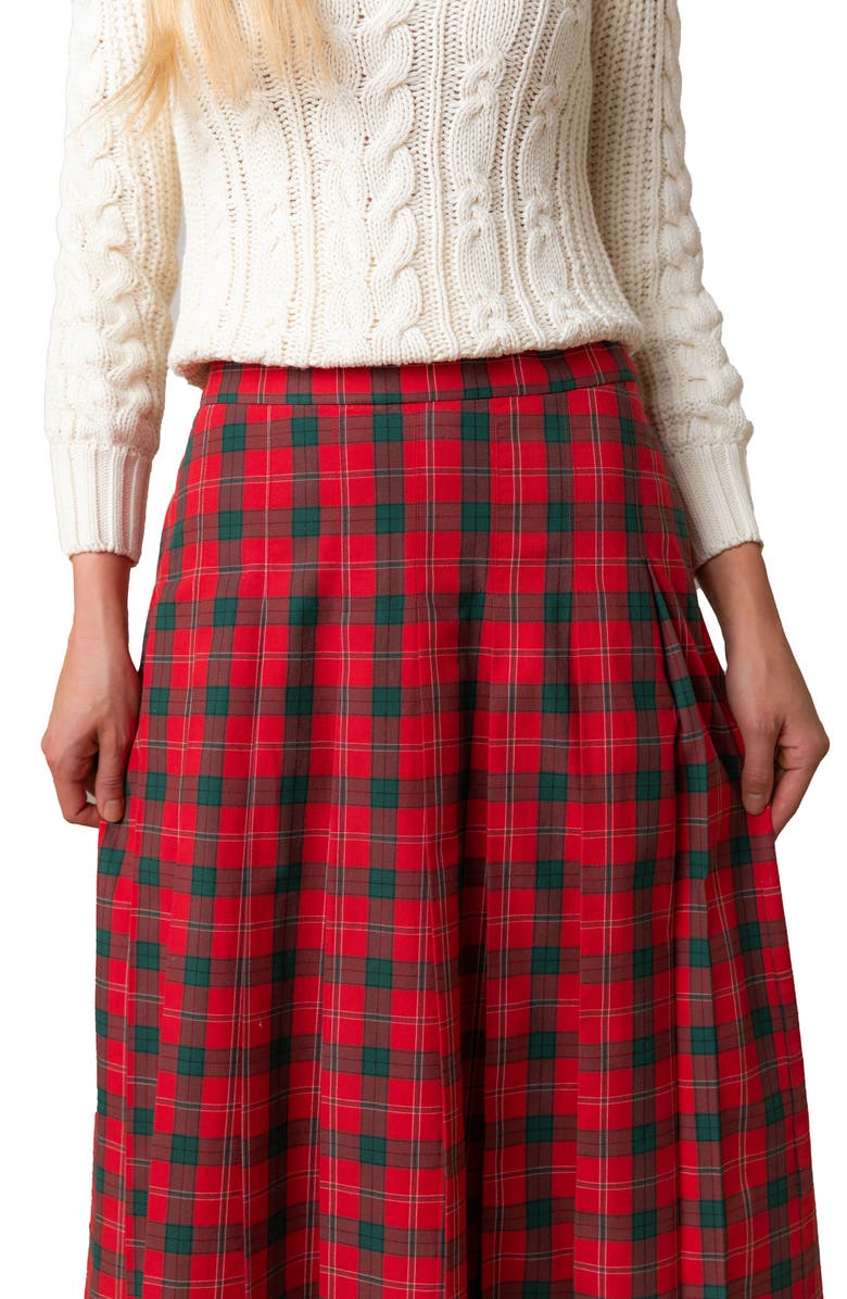 Hope & Henry Organic Pleated Midi Skirt, Alternate, color, London Plaid