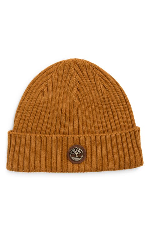 Logo Plate Patch Rib Knit Beanie