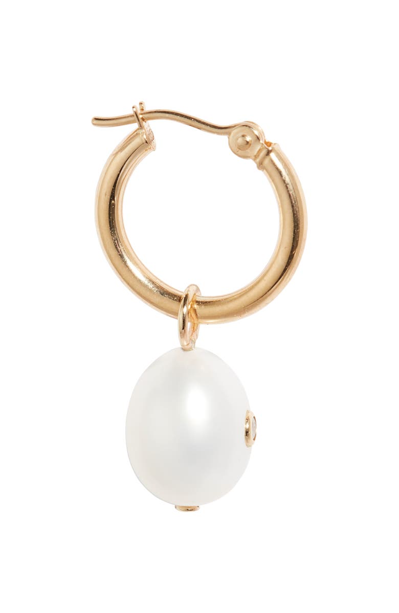 Poppy Finch Diamond & Freshwater Pearl Drop Hoop Earrings, Alternate, color, 