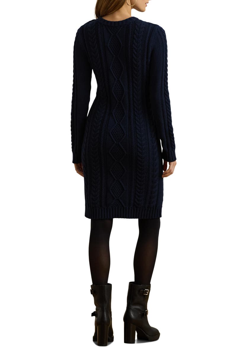 Lauren Ralph Lauren Cable Stitch Button Shoulder Long Sleeve Sweater Dress, Alternate, color, 