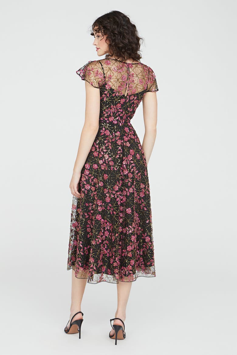 Mariah Beaded Cocktail Dress, Alternate, color, Black/Zinnia