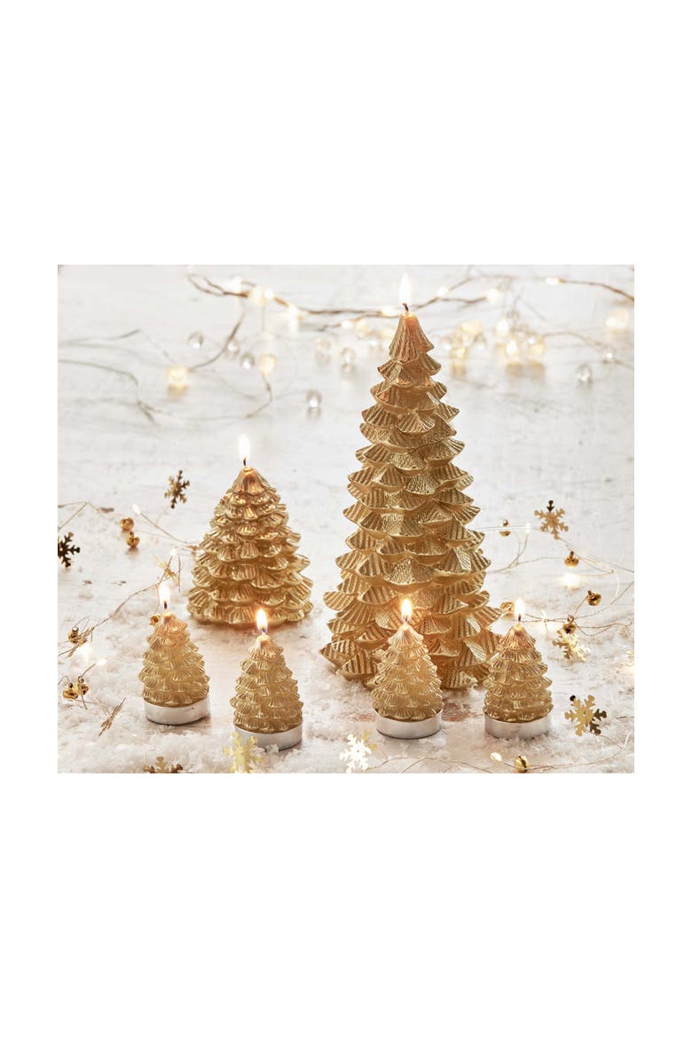 Gold Fir Tree Sculpted Candles for Christmas Decor, Alternate, color, Gold