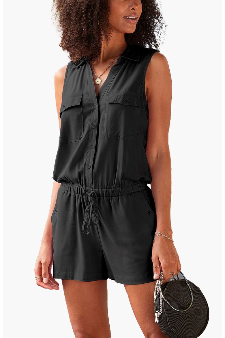 Sleeveless Drawstring Romper, Main, color, Black