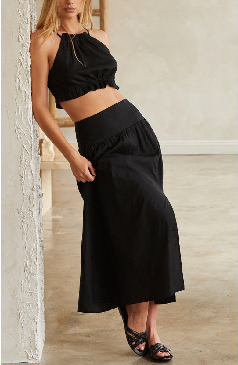 CRESCENT Linen Blend Halter Top & Maxi Skirt Set, Alternate, color, Black