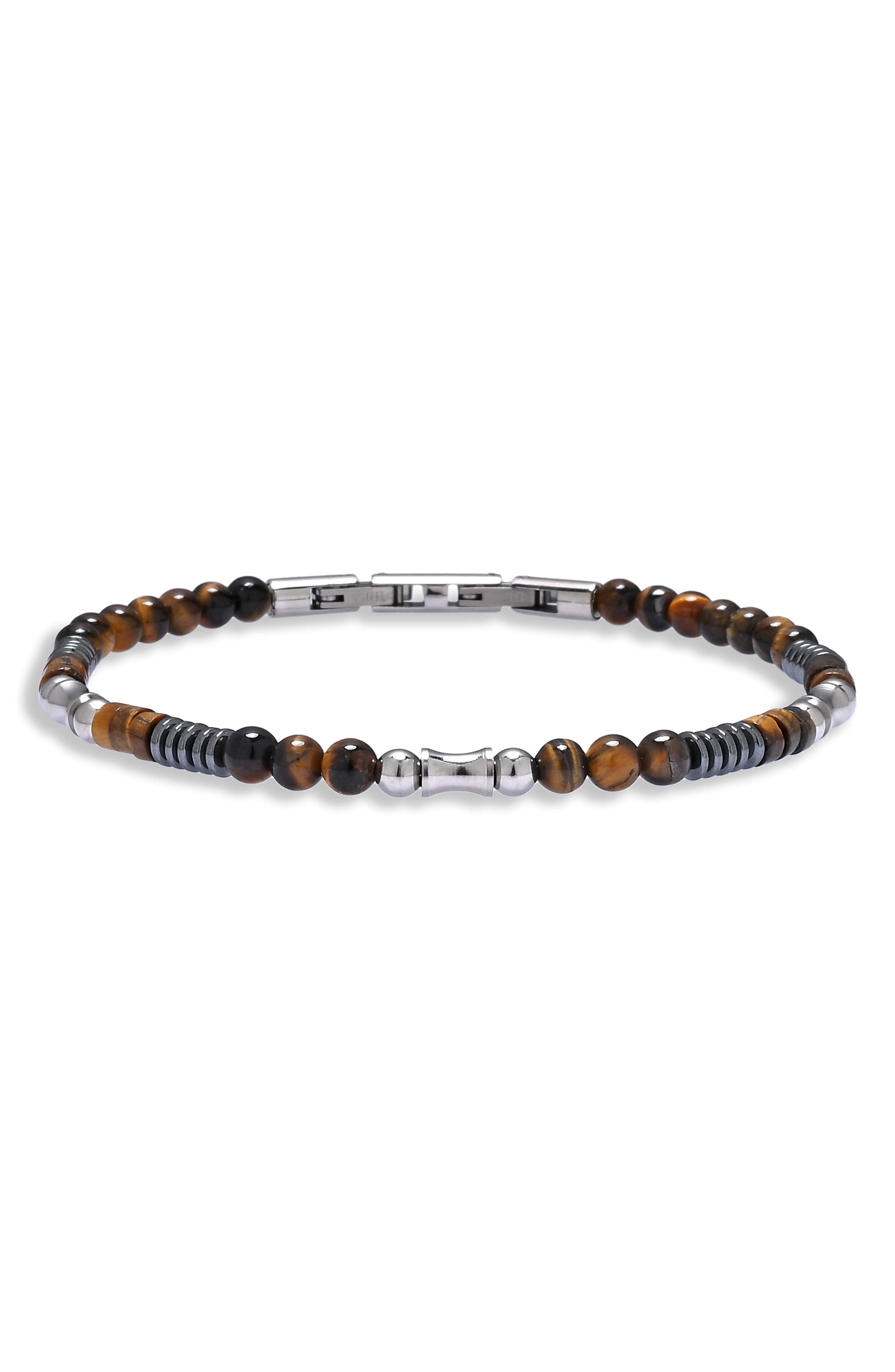 EYE CANDY LOS ANGELES Men's Marcus Tiger's Eye Beaded Bracelet