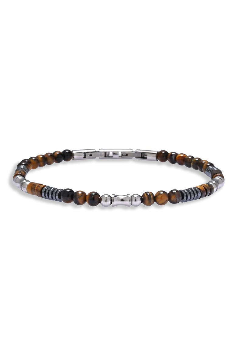 Men's Marcus Tiger's Eye Beaded Bracelet, Main, color, SILVER