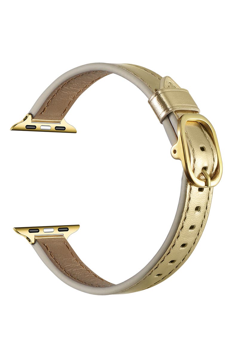 Posh Tech Carmen Skinny Metallic Leather Apple Watch<sup>®</sup> Watchband, Alternate, color, Gold