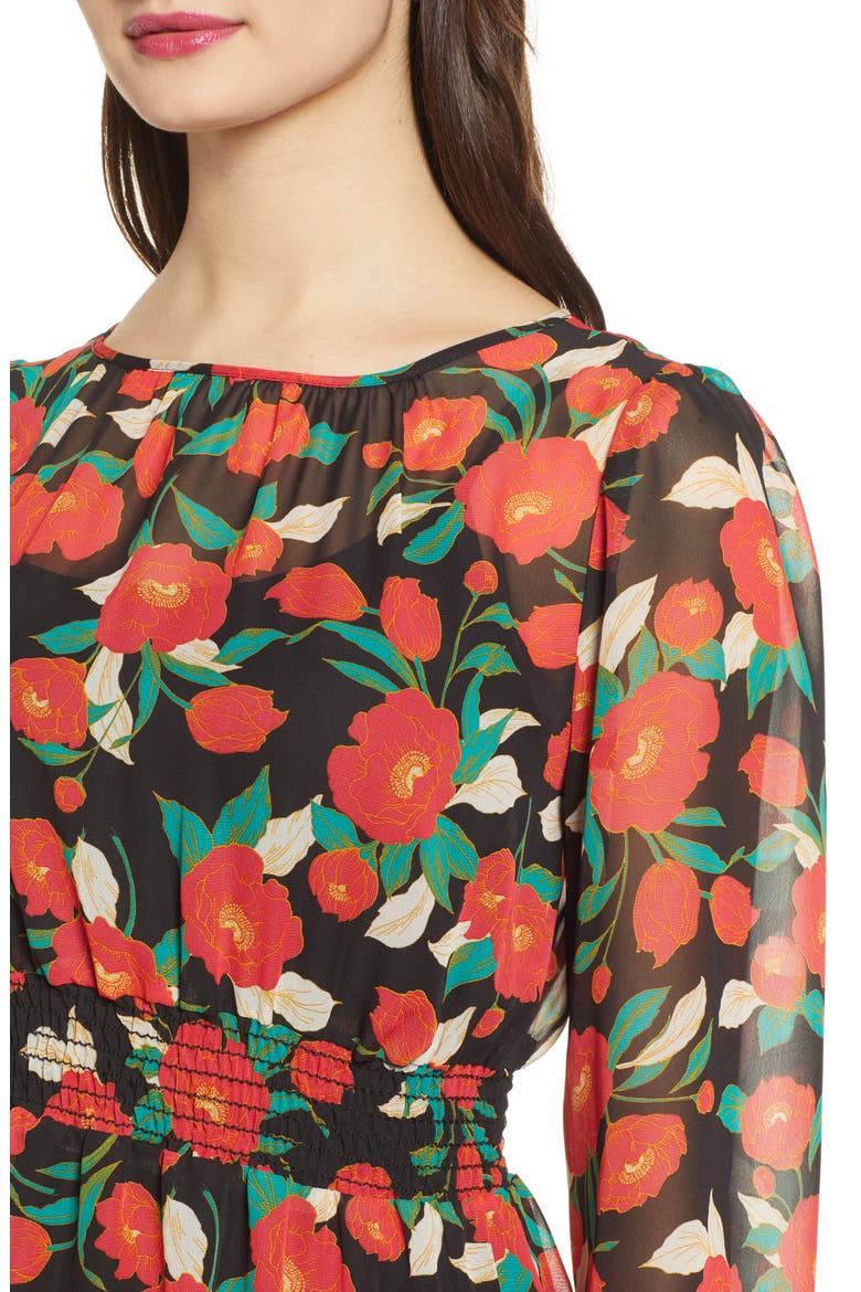 Long Sleeve Chiffon Dress, Alternate, color, BLACK DOLCE FLORAL