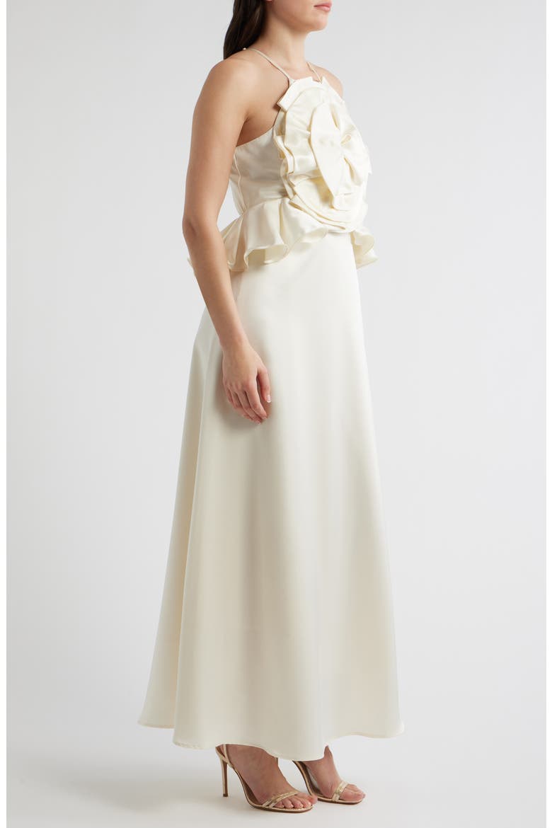 Tashi Rosette Bodice Satin Gown, Alternate, color, CREAM