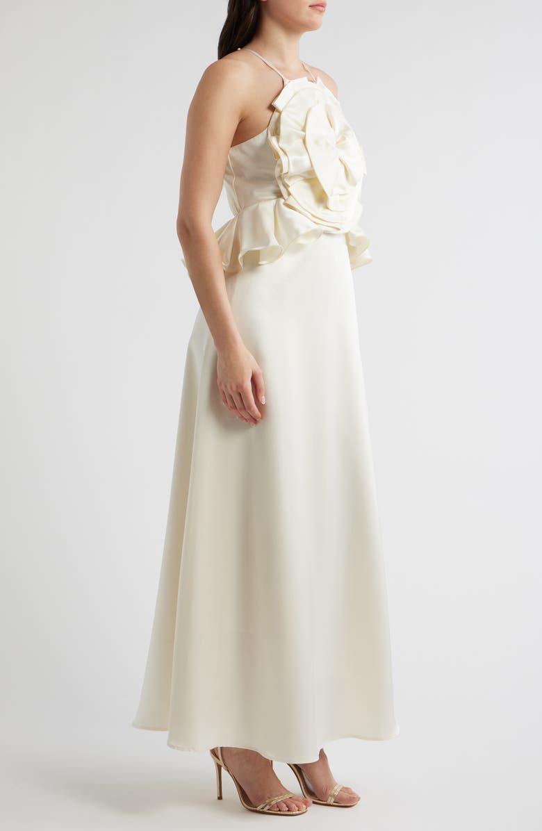 CIEBON Tashi Rosette Bodice Satin Gown, Alternate, color, Cream