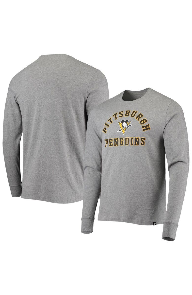 '47 Men's '47 Heathered Gray Pittsburgh Penguins Varsity Arch Super Rival Long Sleeve T-Shirt, Main, color, 