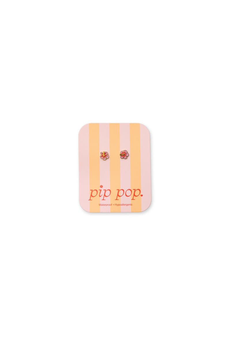 Girls' Hibiscus Flatback Stud Hypoallergenic Earrings, Alternate, color, Pink