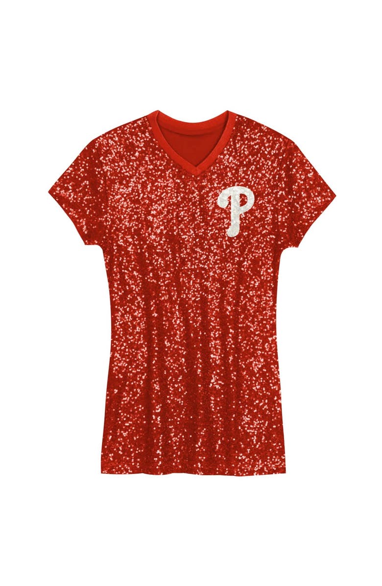 Outerstuff Girls Youth  Red Philadelphia Phillies Sequin V-Neck Dress, Alternate, color, Red