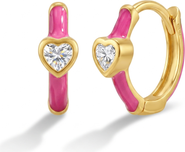 In Season Jewelry CZ Bezel Heart Plated Hoop Earrings