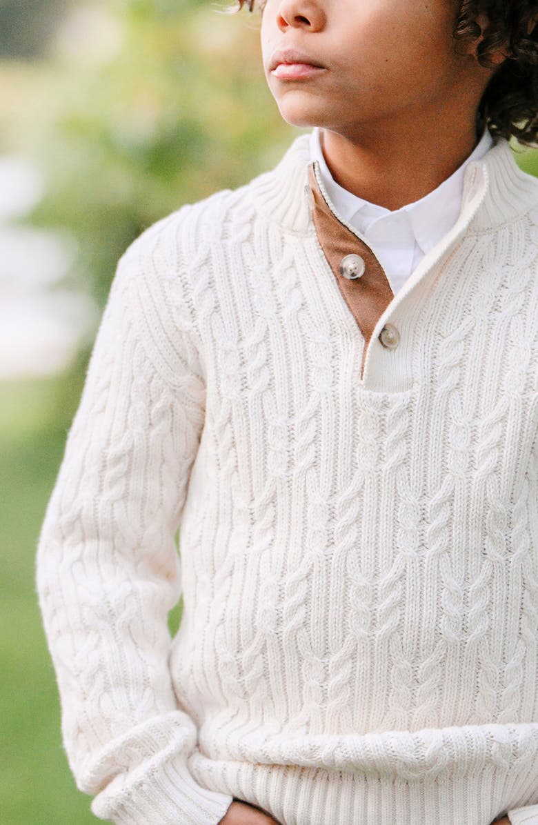 Hope & Henry Kids' Organic Mock Neck Cable Sweater, Alternate, color, Ivory Twist Cable