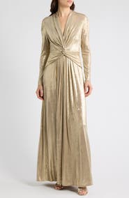 Anne Klein Twist Front Metallic Maxi Dress