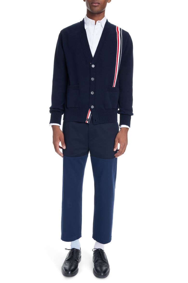 Stripe Cotton Cardigan, Alternate, color, NAVY