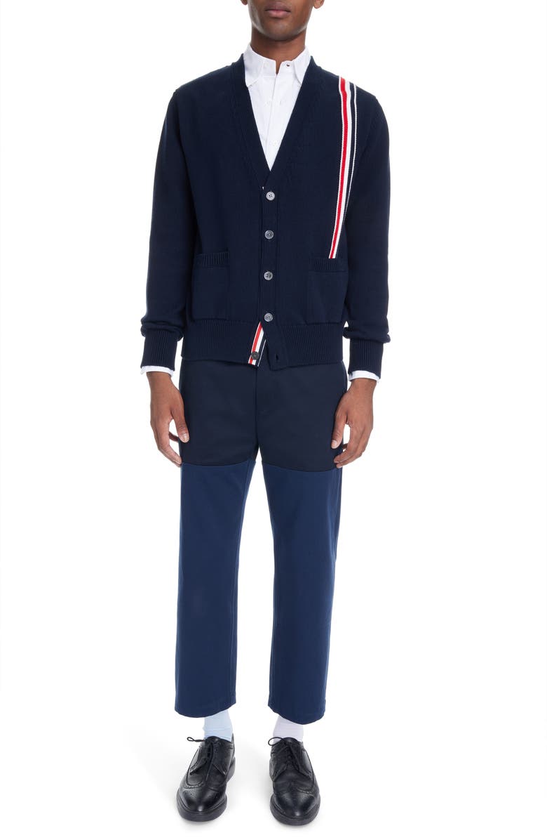 Thom Browne Stripe Cotton Cardigan, Alternate, color, 