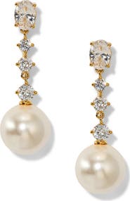 Nadri Imitation Pearl Cubic Zirconia Linear Drop Earrings