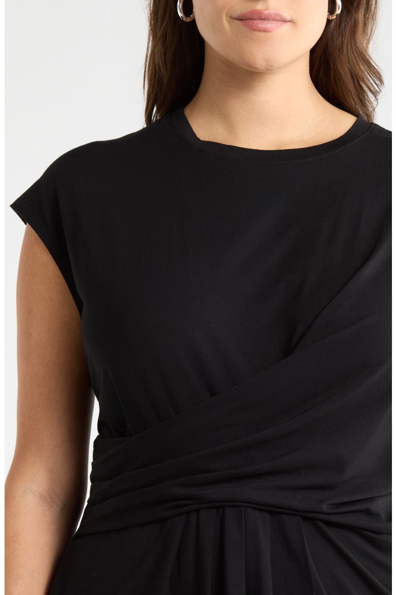 Cap Sleeve Drape Front Top, Alternate, color, BLACK