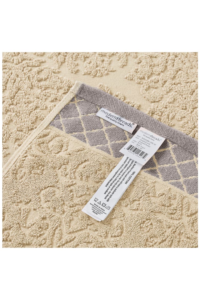 Embellished Border Damask Jacquard Towel 6-Piece Set - Grey, Alternate, color, ivory