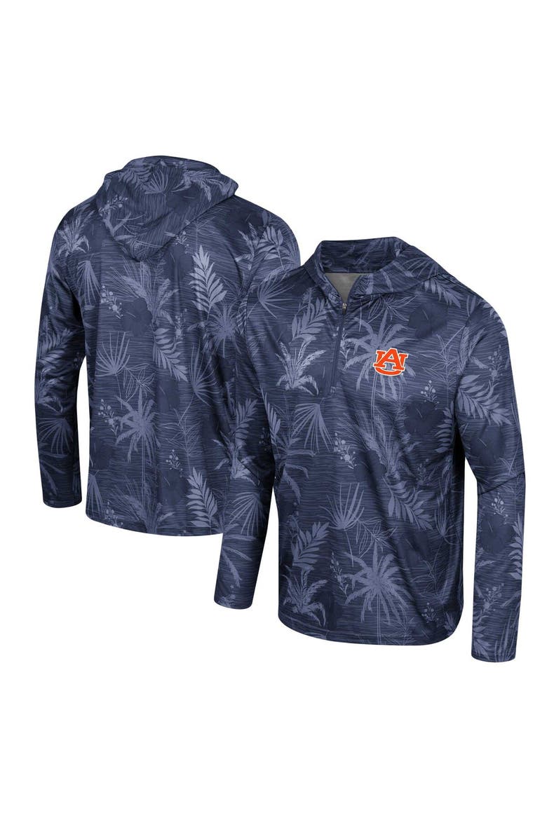 Men's Colosseum Navy Auburn Tigers Palms Printed Lightweight Quarter-Zip Hooded Top, Main, color, Navy