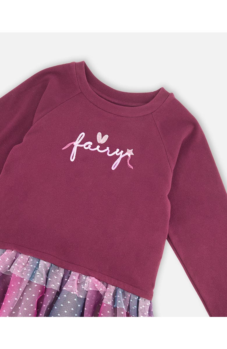 Deux par Deux Girl's Bi-Material Dress With Tulle Skirt Burgundy, Alternate, color,